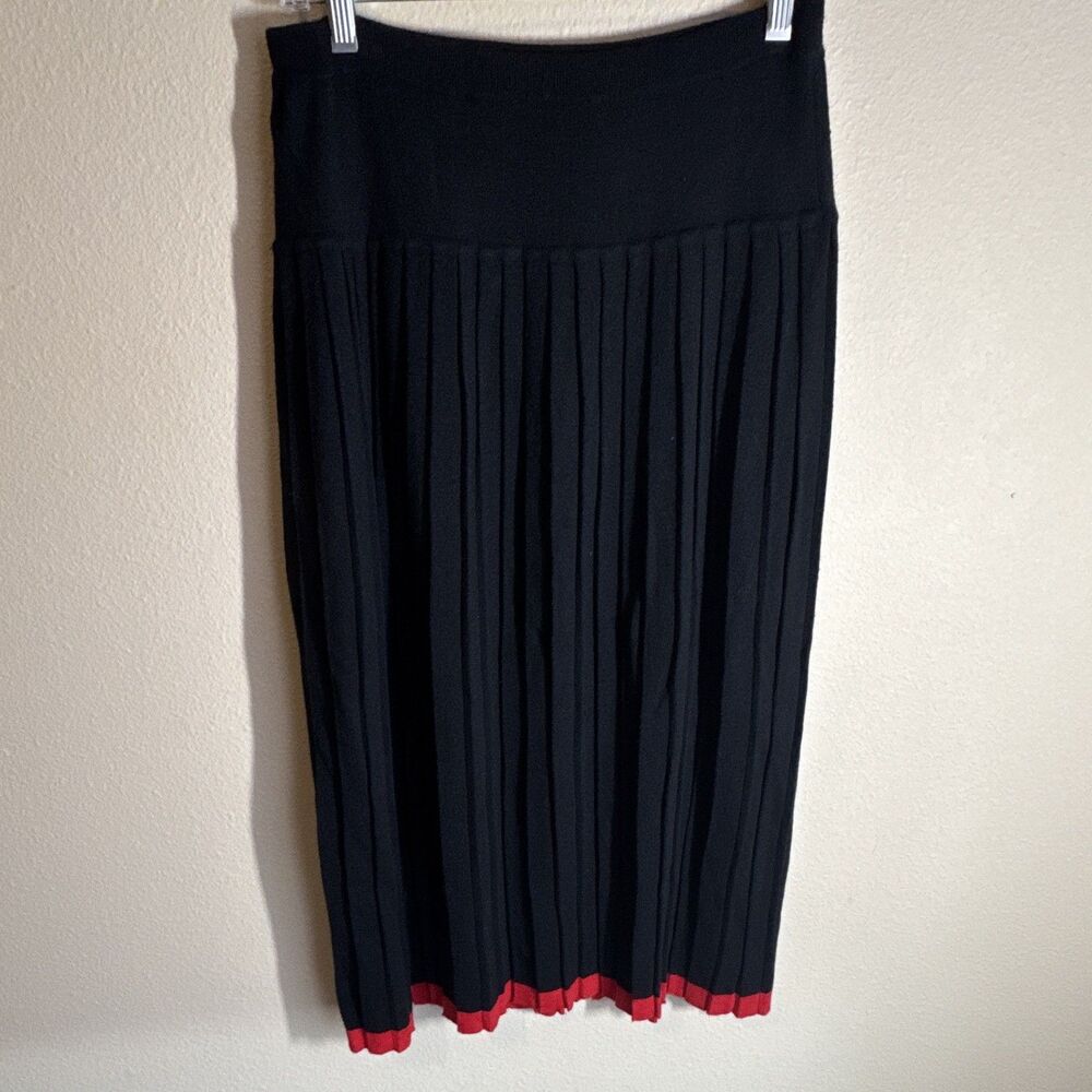 Liz Claiborne Women’s Knit Pleated Midi Skirt Black Red Size M